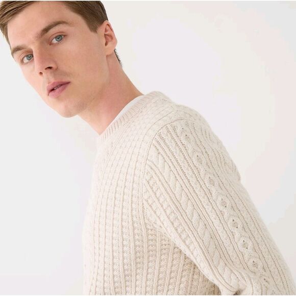 Men's J. Crew Cream Cableknit Fisherman Sweater - Picture 3 of 13